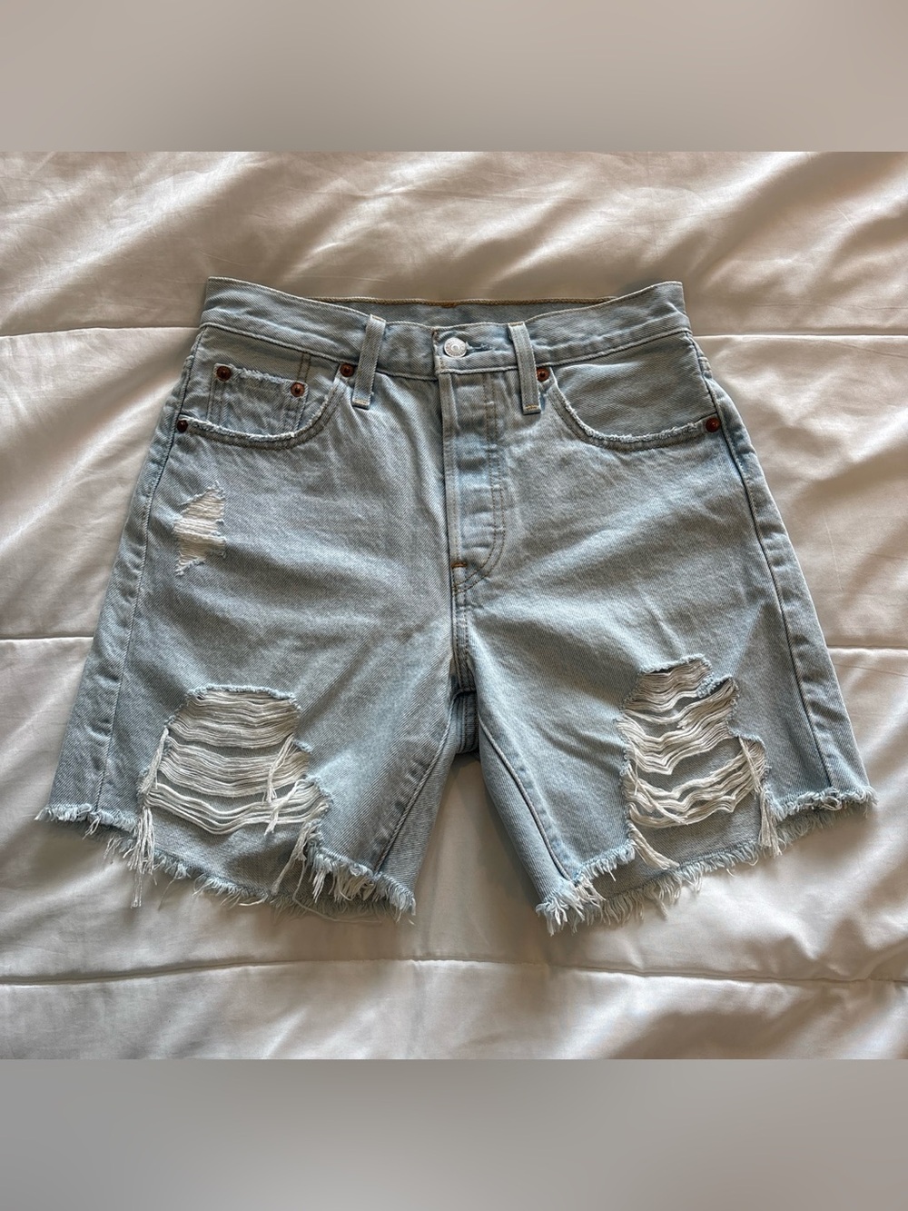 Levi's Light Blue Distressed Denim Shorts